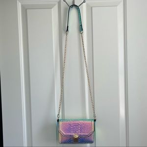 Iridescent snake/crocodile print crossbody purse